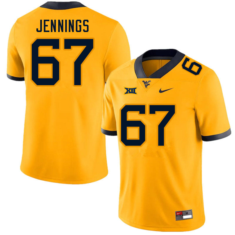 Men #67 Chez Jennings West Virginia Mountaineers College Football Jerseys Sale-Gold